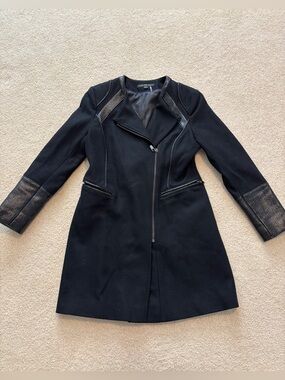 Via Spiga Black Coat with Metallic Trim Size 8
